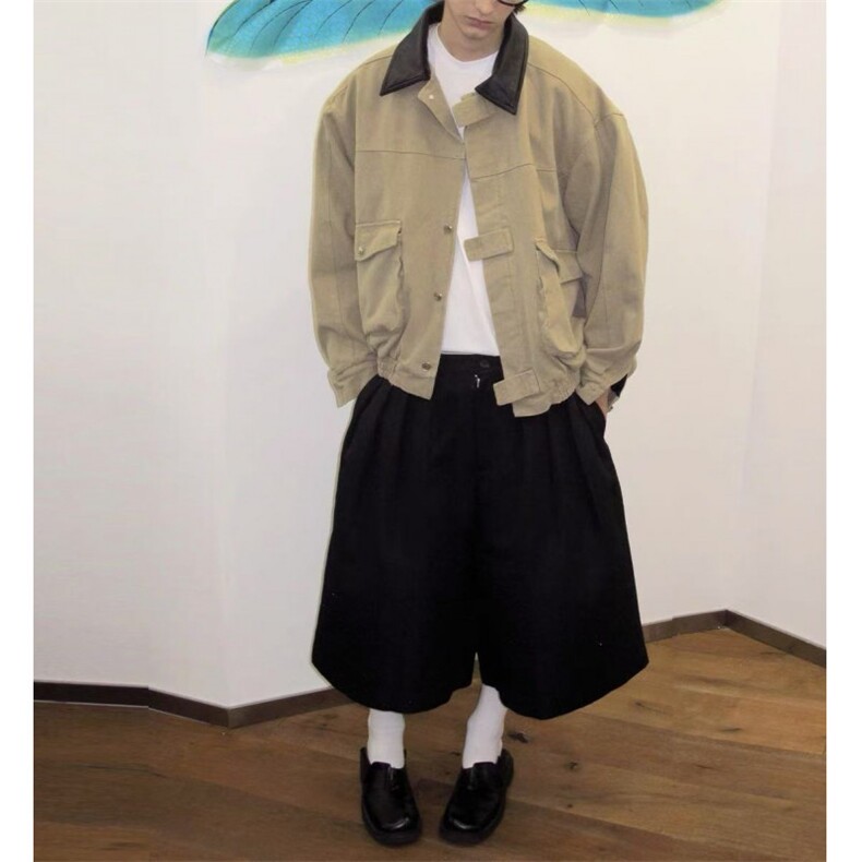 皮衣领cleanfit洗水休闲夹克男美式复古工装高街外套显高JKK32p75,男装皮衣,电商D256