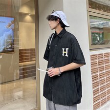 1港风情侣贴布绣衬衫大码M-5XL网红潮短袖衬衫DSC7767特P35控58，男装T恤，星座226-2