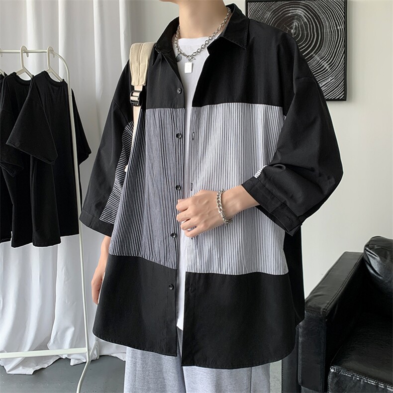 慵懒短袖衬衫夏季韩版潮流衬衣港风日系宽松外套A161-2-CT505-P45图片