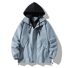 夹克男日系挂拍连帽卫衣领假俩件PU皮上衣外套DSA157B-J8068-P95，男装夹克，电商A157-1