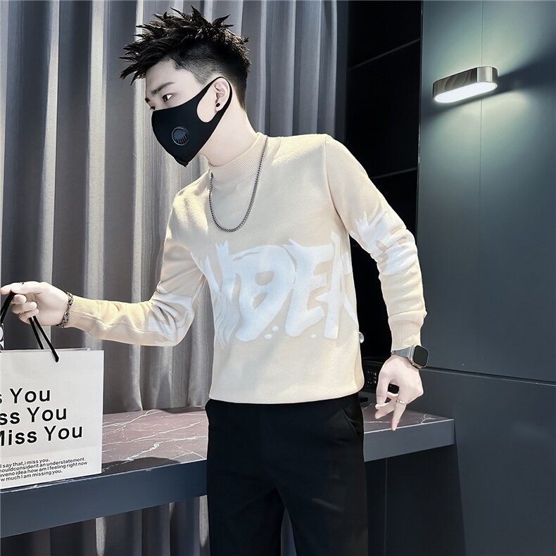 痞帅半高领字母提花毛衣男社会小伙店主风301C-M103-P78控108,男装针织衫/毛衣,星座301C（原B323）