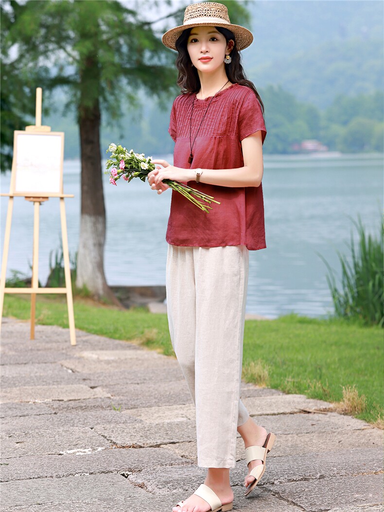 棉麻套装女2026夏季新款中年妈妈洋气减龄苎麻衬衫休闲两件套,女装套装/套裙,独衣靓
