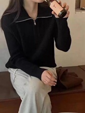 2025年秋季宽松型通勤长袖单件时尚百搭通勤简约秋冬套头，女装针织衫/毛衣，锦瑟羊绒