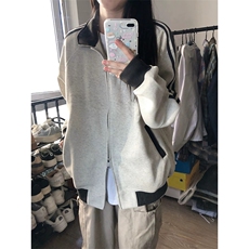 抖音得物高品质26春装美式高街重磅结构拼接织带立领卫衣外套CM42，女装短外套，电商A486