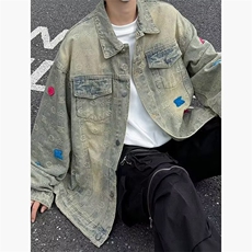 设计感黄泥染牛仔外套男春秋新款美式高街潮牌夹克JK313-P72，男装工装外套，星座208-5