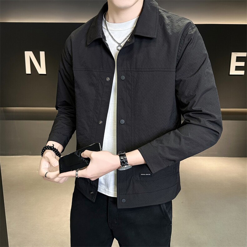 5202-L-4XL-P115店主风春季单排扣纯色翻领特殊面料夹克外套男,男装夹克,电商B255