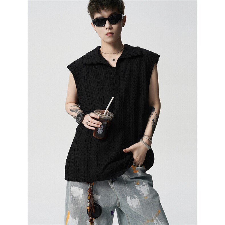 8XL-M夏竖条纹纯棉背心男韩版宽松坎肩休闲运动午休T恤肌理DX333，男装T恤，电商D206-1