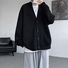 8XL-M羊羔绒开衫卫衣外套男秋冬季V领加绒加厚长袖上衣服KS001P58，男装卫衣，电商B312