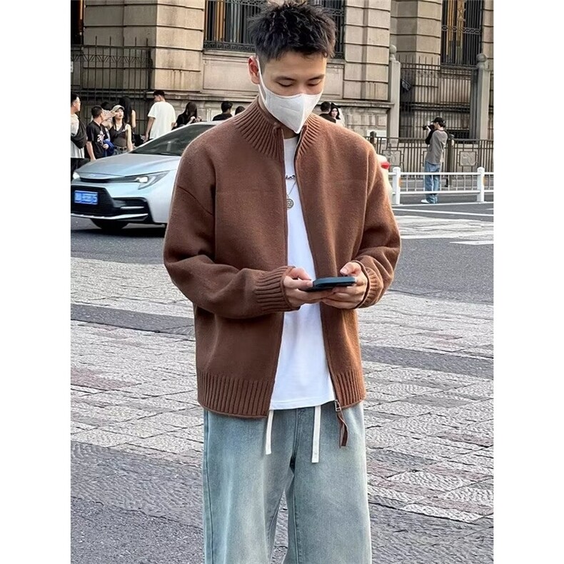 新款男士立领拉链针织时尚修身拉链上衣简约净版气质外套潮YM123,女装短外套,星座516A