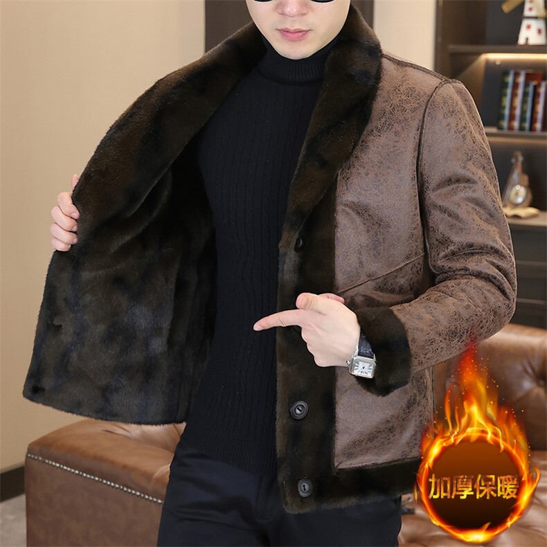 冬季加厚仿水貂绒男士西装领双面穿大码毛呢夹克外套X992-P135,男装毛呢大衣,星座310B-3