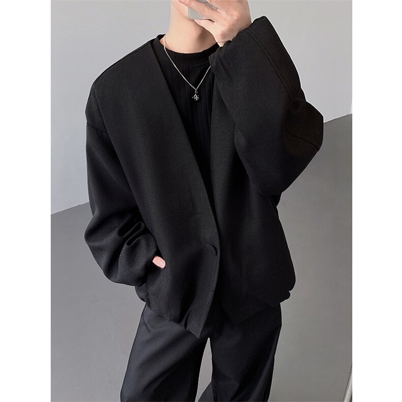 松弛感慵懒风随性休闲无领宽松麻料西服夹克便服单西-82566-P95,男装西服,电商B289