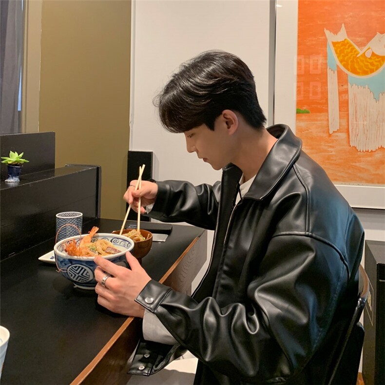 外套男士秋季时尚宽松机车服皮夹克男装韩版休闲时尚痞帅翻领皮衣,男装夹克,星座710