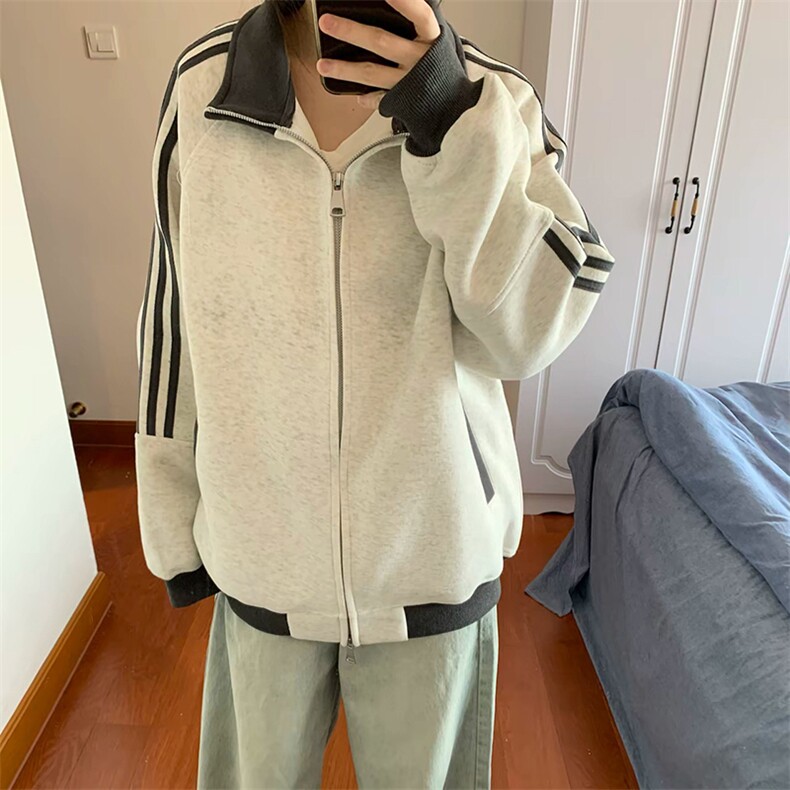 抖音得物高品质 美式高街重磅结构设计拼接织带立领卫衣外套 CM42图片