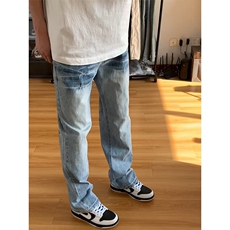 水洗闪电纹微喇牛仔裤男款秋季美式cleanfit裤子显瘦直筒弯刀裤，男装牛仔裤，星座1007（原301D）