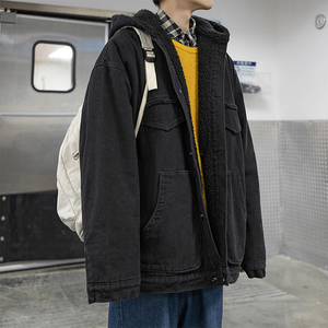 A609冬休闲加绒牛仔棉衣外套夹克加厚保暖防寒棉服羊羔毛绒连帽潮图片