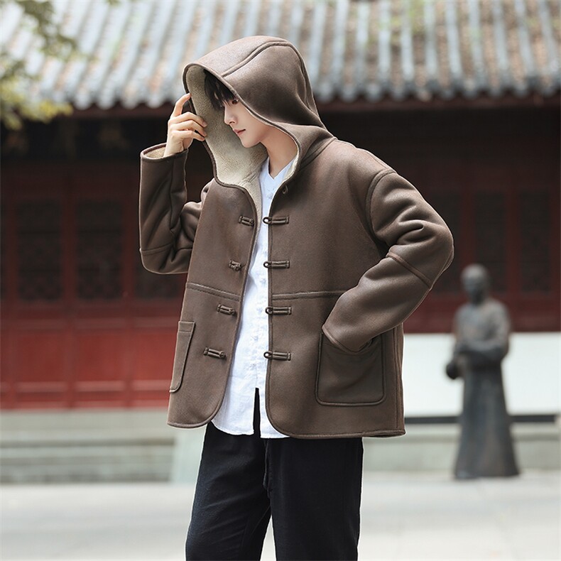 皮毛一体夹克风连帽棉衣男冬款羊羔绒保暖外套棉服1216-p188图片