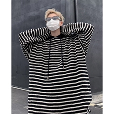 毛衣男秋季连帽休闲条纹针织套头上衣宽松慵懒风男装外套M3133，男装针织衫/毛衣，星座1116A-1（原606A）