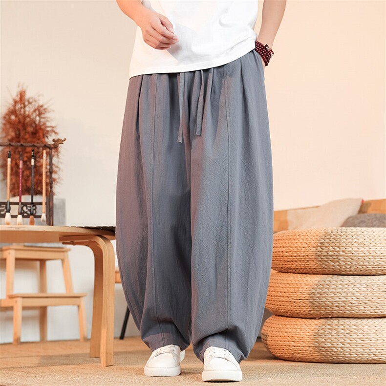 8XL-M亚麻弯刀裤直筒阔腿裤子男夏季宽松大码运动灯笼裤KZ068P60,男装休闲裤,电商B312