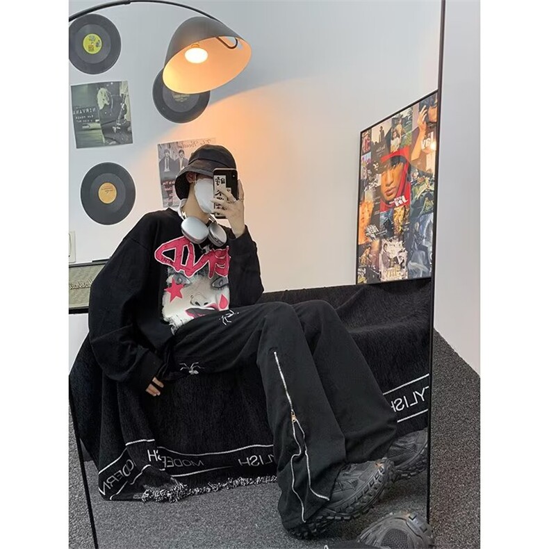 美式高街牛仔裤男韩版潮流裤脚拉链2023秋冬新款ins长裤RK998-P52,男装牛仔裤,星座412-3