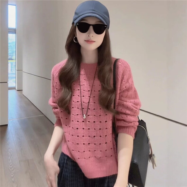 2025秋冬百搭时尚简约圆领长袖针织衫，女装针织衫/毛衣，北娇羊绒