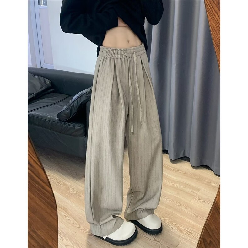 美式复古春秋款直筒宽松运动裤垂感休闲阔腿裤,女装休闲裤,四季星座505