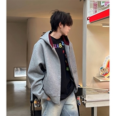 抖音得物高品质秋冬美式高街重磅结构双层双面连帽卫衣外套XS107，女装短外套，电商A486-1