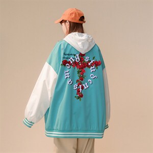 ！秋季新品玫瑰十字架ins潮牌印花棒球服夹克 G73- P65控98--图片