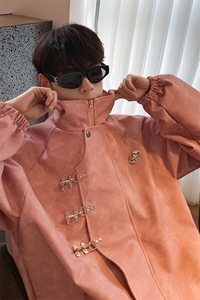 1美式复古飞机扣可拆卸胸针PU皮大码M-5XL夹克男JK77768P105控148图片
