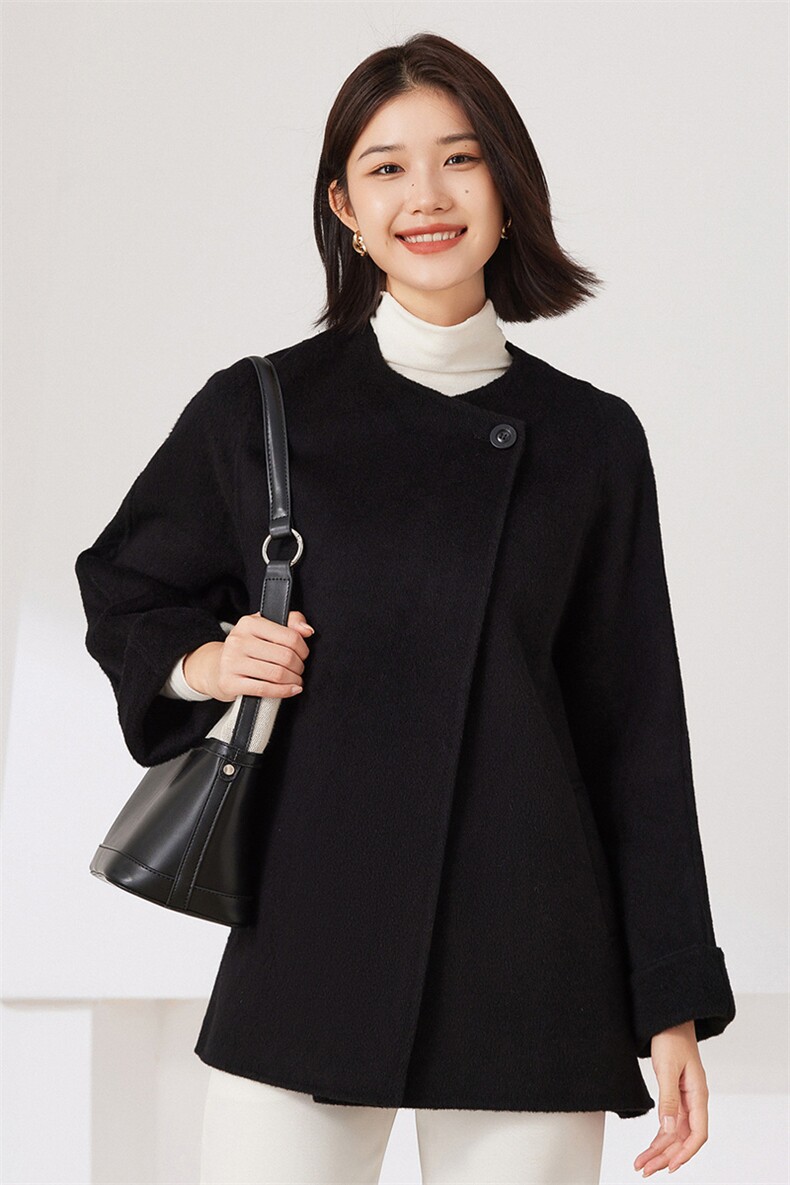 短款2024年秋冬季新款针织羊毛双面呢大衣女士,女装双面呢大衣,织美生