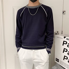秋季男士圆领长袖T恤拼接条纹修身上衣内搭打底衫潮M877，男装T恤，星座1116A-2（原606A-1）