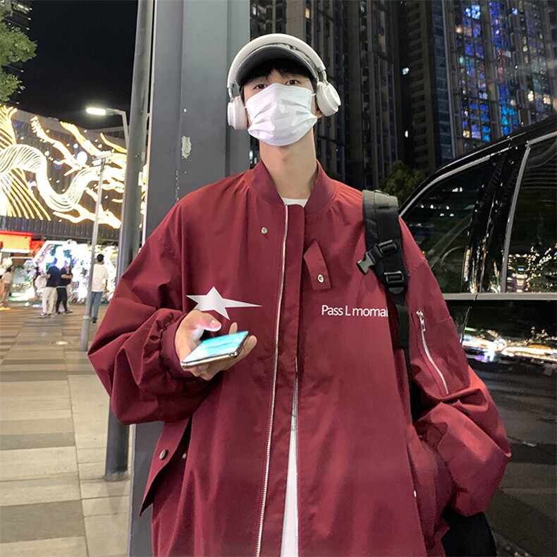 2025港风夜景宽松时尚棒球领冲锋衣夹克外套F362P65控88,男装夹克,电商A247