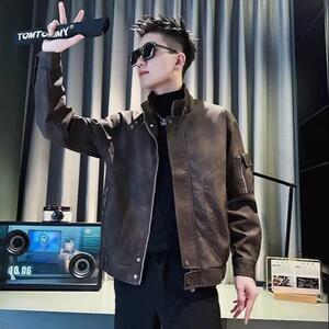 网图现货秋冬款 男士夹克皮衣百搭PU潮男休闲男潮外套RG1560-P70图片