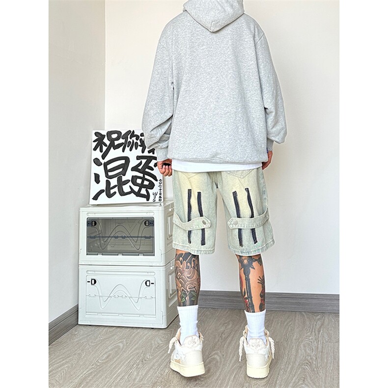 B221 美式ins高街暗黑拉链休闲牛仔短裤五分裤 LK23082-P50 控68图片