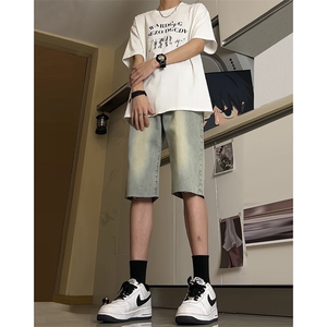 现货 夏季黄泥色牛仔毛边短裤美式宽松五分中裤男 K5811-P35 控58图片