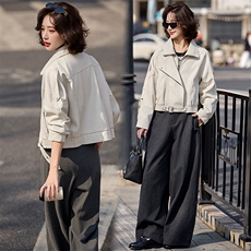 2026春装新款简约时髦风尚短款皮衣外套，女装皮衣，魅丽静蓝