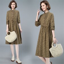 2021春季新款时尚碎花磨毛抽绳连衣裙，女装连衣裙，简韵佳