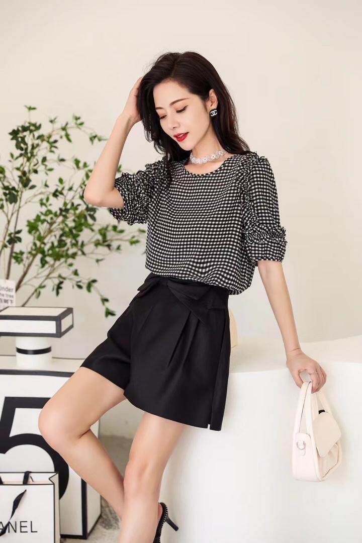 雪纺格子花边小衫，其它，伊洛姿