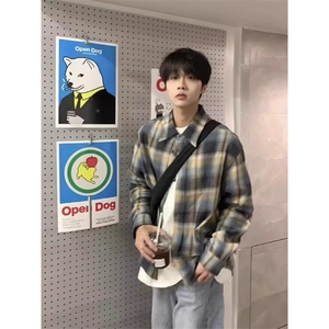 1506/Q3640/P34男女同款新款美式复古潮牌痞帅港风休闲衬衣外套图片