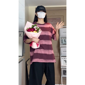 美式扎染条纹短袖t恤男女夏季宽松复古半袖情侣T3622-特价P30图片