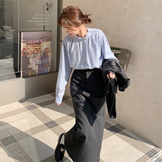 气质通勤穿搭灰色马甲套装裙女春秋2025新款超火衬衫半身裙三件套，女装套装/套裙，2C305