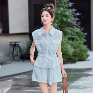 收腰显瘦时尚套装女夏季2025年新款设计感气质休闲减龄无袖两件套图片
