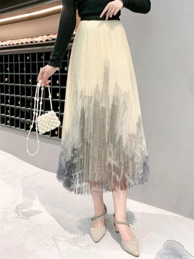 秋冬新款现货，白搭优雅水墨画显瘦纱裙，其它，艺尚丽人