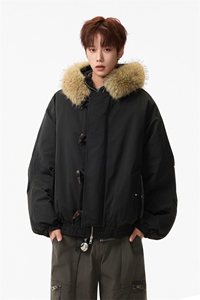 2025冬季毛领加厚棉服牛角扣连帽上衣MF002-P130-控239图片