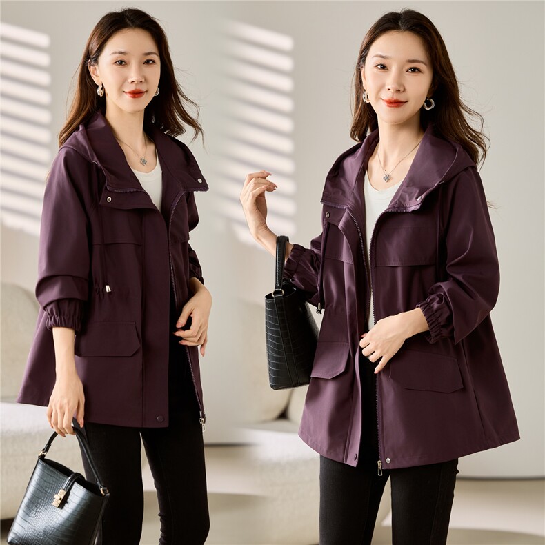 现货大货已出！！2025秋季女装新款时尚抽绳中长款显瘦连帽外套，女装风衣，以桐