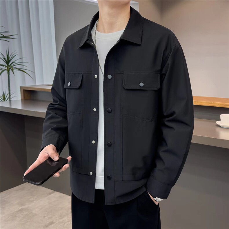 C6-P85翻领外套男士春秋季潮牌高级感衬衫男款春装痞帅工装夹克图片