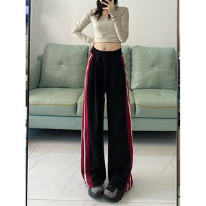 休闲裤女春秋美式宽松百搭高腰显瘦垂感直筒竖条阔腿裤K0979-P38图片