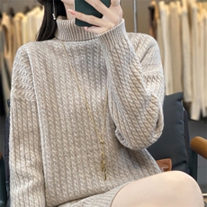 优雅气质高领毛衣连衣裙简约大方适合秋季穿着，女装连衣裙，鹿一羊绒