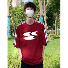 抖音得物高品质二开240克宽松纯棉美式潮牌三条杠织带短袖T恤，男装T恤，电商A486-1