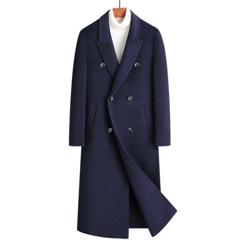 新款男士中长款戗驳领双排扣呢子大衣309B-3-338-P290，男装毛呢大衣，星座1409-3