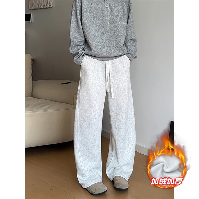 美式弯刀卫裤男款秋冬加绒垂感直筒阔腿裤子潮牌宽松运动休闲长裤,男装卫衣,电商A001